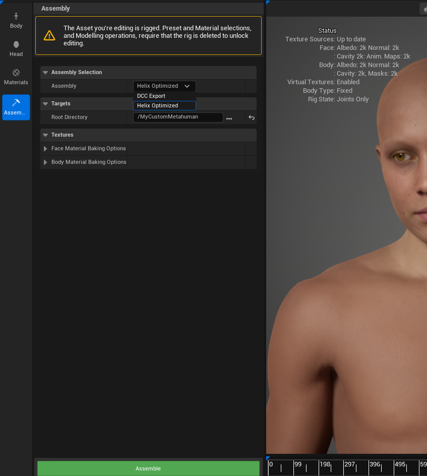Assembly settings with HELIX Optimized type