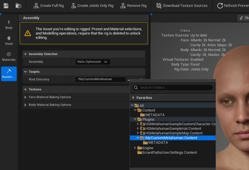 Assembly settings with HELIX Optimized type