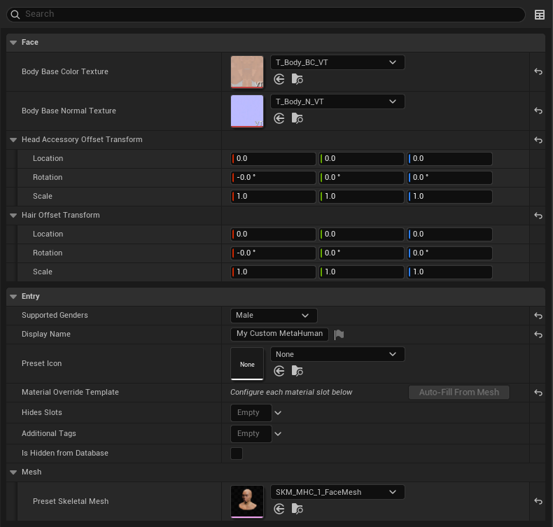 Face Type properties panel