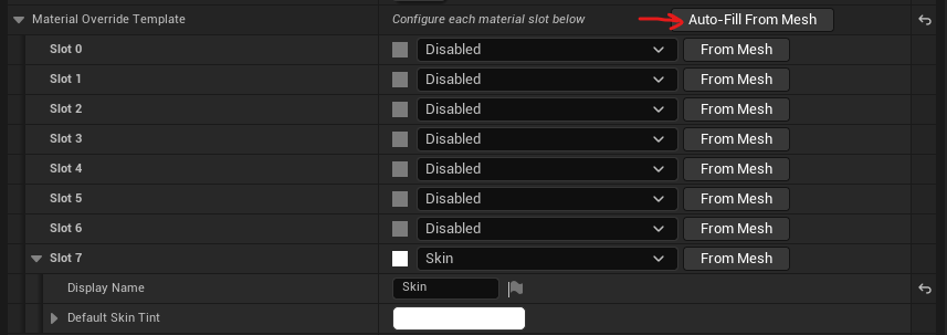 Material Override Template with Skin Tint in Slot 7