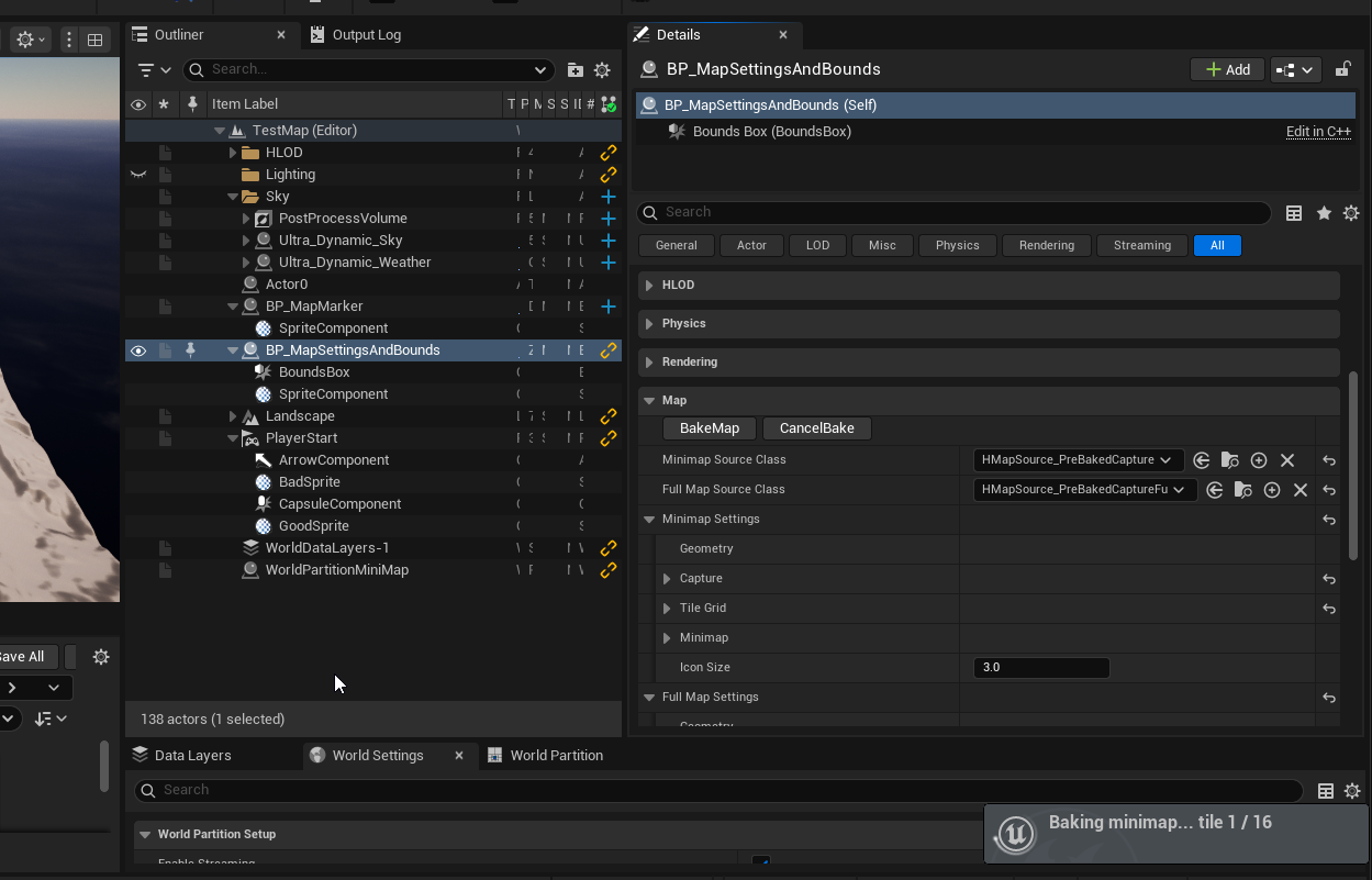 The Bake Map button on the Map Settings actor