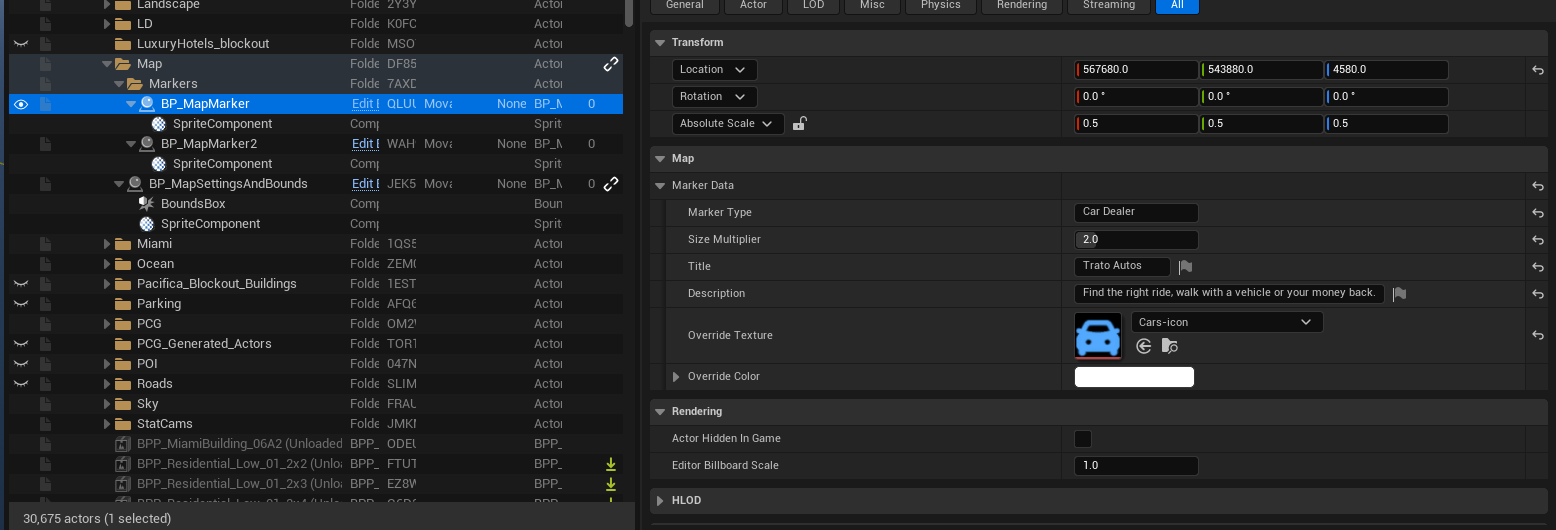 Configure the marker's data in the Details panel