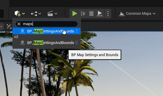 Search for Map Settings in the Place Actors panel